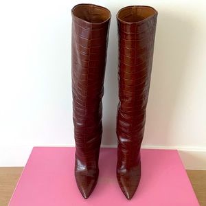 Paris Texas Knee High Croc Embossed Leather Boots